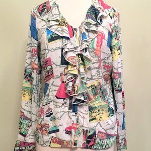 Ruffle Front USA Travel Top Blouse Jeffrey Banks M